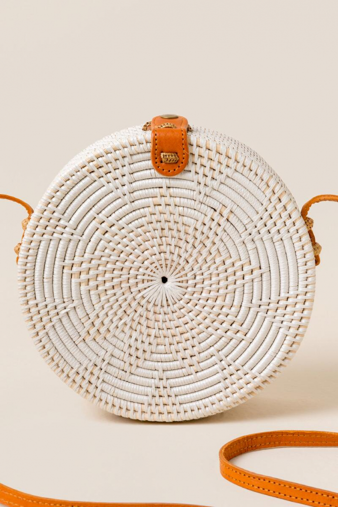 Aguna Round Rattan Crossbody in White