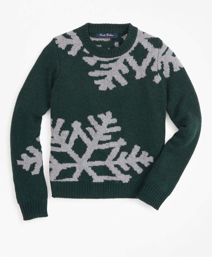Boys Wool-Blend Oversized Snowflake Crewneck Sweater Brooks Brothers