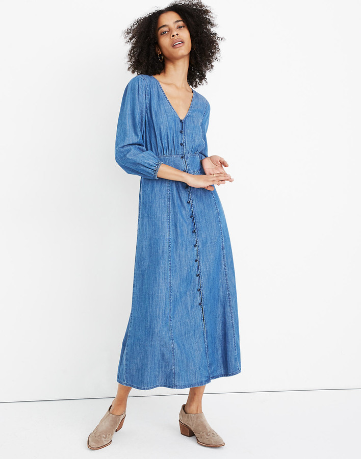 madewell denim-pieced-waist-midi-dress-in-mariden-wash - Saddle Creek