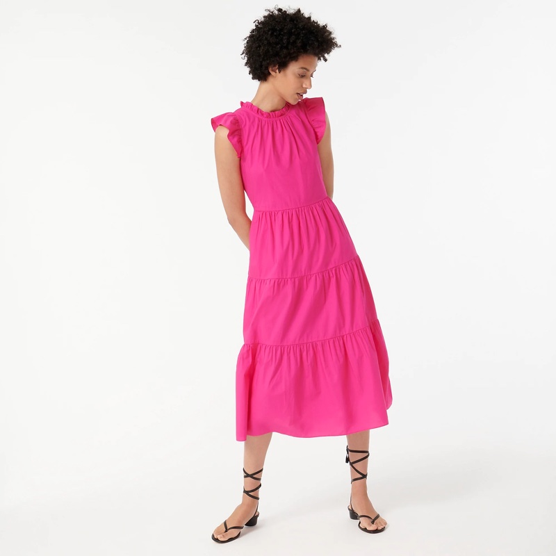 Tiered Ruffle-Sleeve Cotton Poplin Dress J Crew