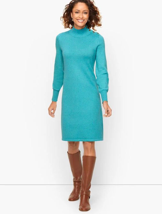 Talbots Tweed Mockneck Sweater Dress