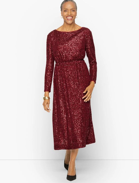 MAGGY LONDON SEQUIN FIT & FLARE MIDI DRESS