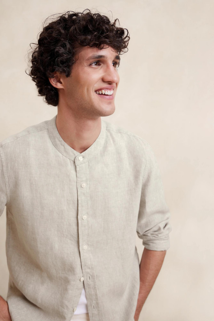 CASTELLO LINEN BANDED-COLLAR SHIRT